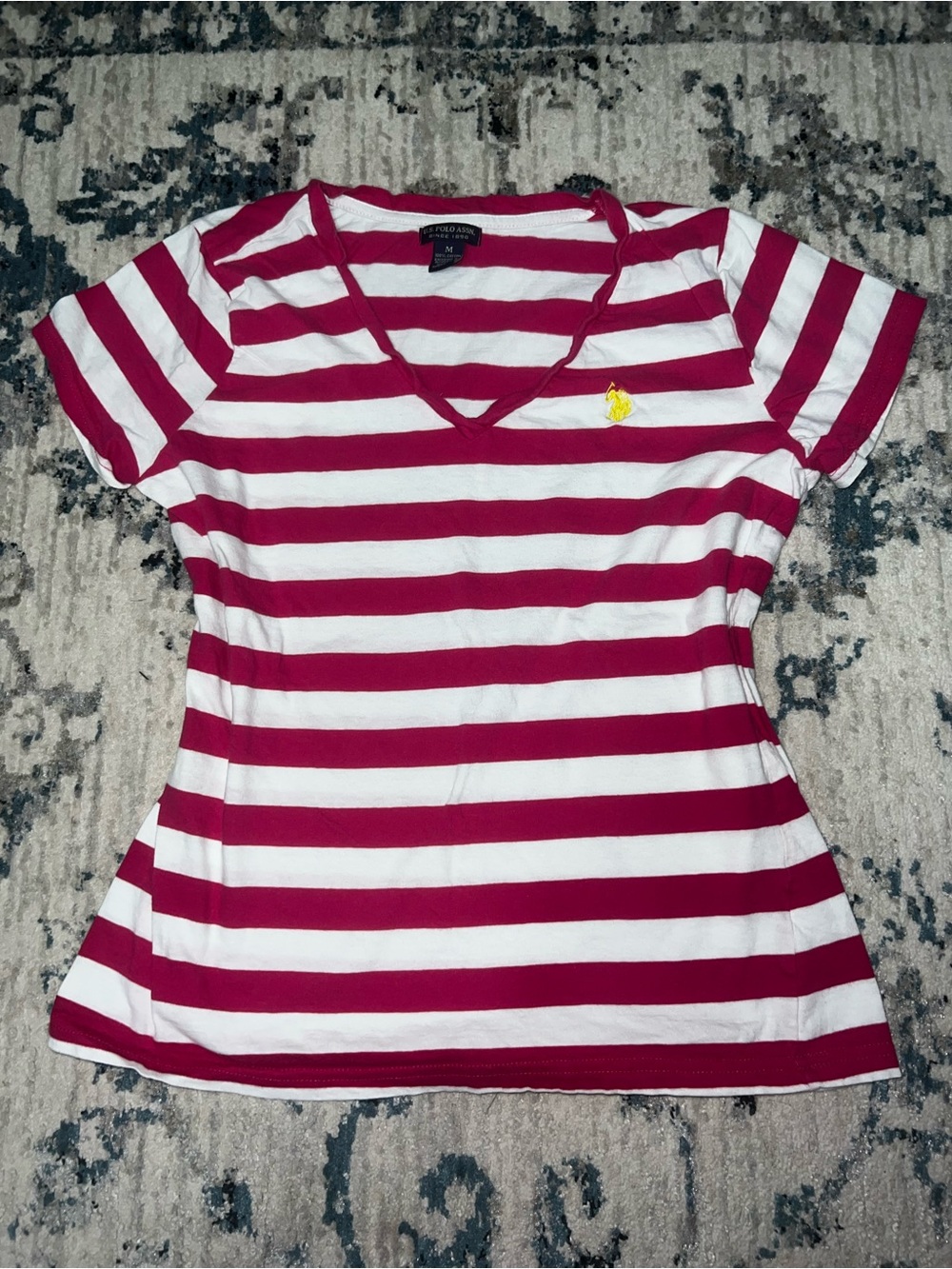 U.S. Polo Assn. Pink & White Striped V-Neck Tee